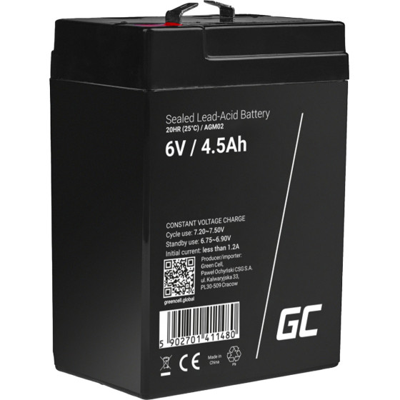Green Cell Maintenance-Free Agm Vrla Battery 6V 4.5Ah (For Alarm system, Cash register, toy) - (AGM02)