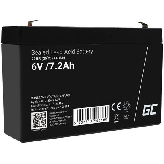 Green Cell Maintenance-Free Agm Vrla Battery 6V 7.2Ah (For Alarm system, Cash register, toy) - (AGM39)