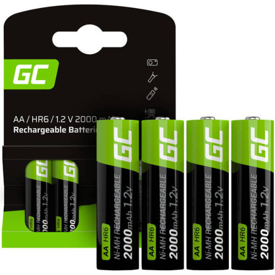 Green Cell Rechargeable Batteries Sticks 4x Aa HR6 2000 Mah - (GR02)
