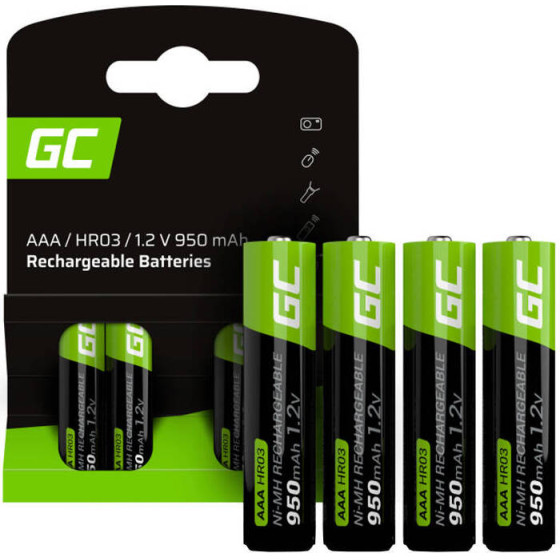 Green Cell Rechargeable Batteries Sticks 4x Aaa HR03 950mAh - (GR03)