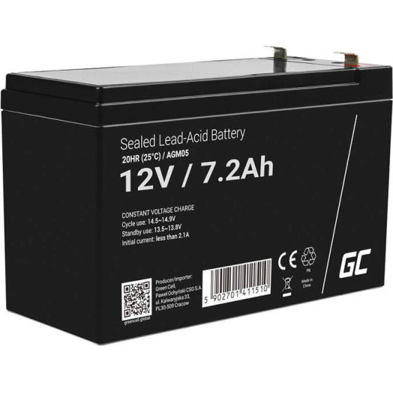 Green Cell Rechargeable Battery Agm 12V 7.2Ah Maintenancefree For Ups Alarm - (AGM05)