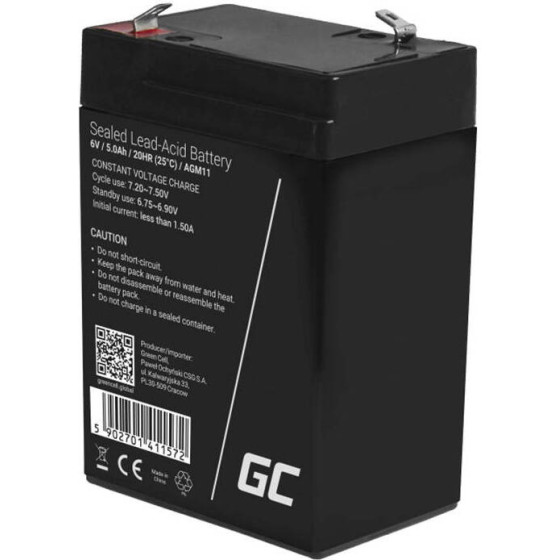 Green Cell Rechargeable Battery Agm 6V 5Ah Maintenancefree For Ups Alarm - (AGM11)