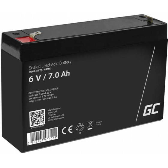 Green Cell Rechargeable Battery Agm 6V 7Ah Maintenancefree For Ups Alarm - (AGM12)