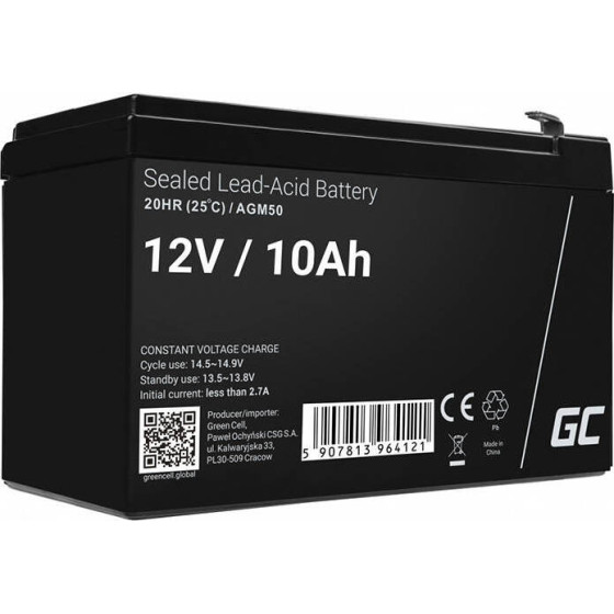 Green Cell Rechargeable Battery Agm Vrla 12V 10Ah (For UPS, Toy car, Lawn mower) - (AGM50)