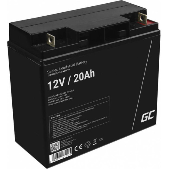 Green Cell Rechargeable Battery Agm Vrla 12V 20Ah (For Lawn mower, boat, motor, cart) - (AGM10)