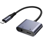 Joyroom 2-in-1 Audio Adapter Lightning To 3.5mm + Lightning (black) - (SY-L01)