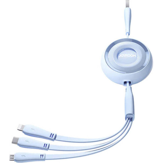 Joyroom 3in1 Colorful Usb To USB-C/Lightning/Micro Usb Cable 3.5A, 1m (blue) - (S-A40)