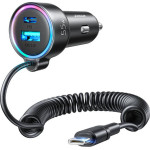 Joyroom Car Charger 3-in-1, 1x Usb + 1x PD, 55W + Type-C Cable (black) - (JR-CL07)