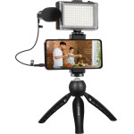 Puluz Live Broadcast Kit Tripod Mount + Led Lamp + Microphone + Phone Clamp - (PKT3132B)