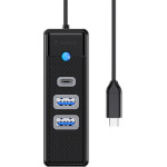 Orico Hub USB-C To 2x Usb 3.0 + USB-C, 5 Gbps, 0.15m (Black) - (PWC2U-C3-015-BK-EP-I)