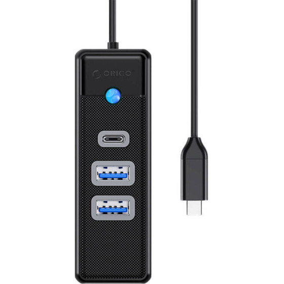 Orico Hub USB-C To 2x Usb 3.0 + USB-C, 5 Gbps, 0.15m (Black) - (PWC2U-C3-015-BK-EP-I)