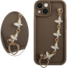 Volte-Tel ���� Iphone 14 6.1'' Silicon Tpu With Strap Full Camera Protection Brown With White BUTTERFLIES
