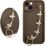 Volte-Tel ���� Iphone 14 6.1'' Silicon Tpu With Strap Full Camera Protection Brown With White BUTTERFLIES
