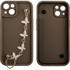 Volte-Tel ���� Iphone 14 6.1'' Silicon Tpu With Strap Full Camera Protection Brown With White BUTTERFLIES