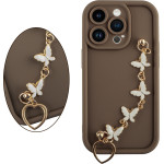 Volte-Tel ���� Iphone 14 Pro 6.1'' Silicon Tpu With Strap Full Camera Protection Brown With White BUTTERFLIES
