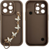 Volte-Tel ���� Iphone 14 Pro 6.1'' Silicon Tpu With Strap Full Camera Protection Brown With White BUTTERFLIES