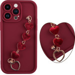 Volte-Tel ���� Iphone 14 Pro Max 6.7'' Silicon Tpu With Strap Full Camera Protection Burgundy With Red HEARTS