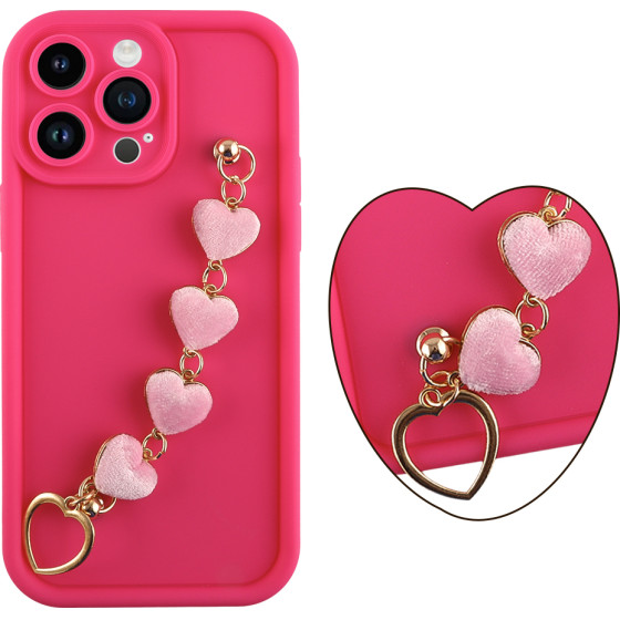 Volte-Tel ���� Iphone 14 Pro Max 6.7'' Silicon Tpu With Strap Full Camera Protection Pink With Pink HEARTS