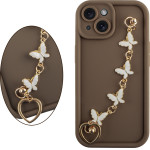 Volte-Tel ���� Iphone 15 6.1'' Silicon Tpu With Strap Full Camera Protection Brown With White BUTTERFLIES