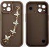 Volte-Tel ���� Iphone 15 6.1'' Silicon Tpu With Strap Full Camera Protection Brown With White BUTTERFLIES