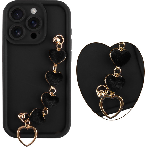 Volte-Tel ���� Iphone 15 Pro 6.1'' Silicon Tpu With Strap Full Camera Protection Black With Black HEARTS