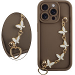 Volte-Tel ���� Iphone 15 Pro 6.1'' Silicon Tpu With Strap Full Camera Protection Brown With White BUTTERFLIES