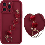 Volte-Tel ���� Iphone 15 Pro 6.1'' Silicon Tpu With Strap Full Camera Protection Burgundy With Red HEARTS
