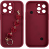 Volte-Tel ���� Iphone 15 Pro 6.1'' Silicon Tpu With Strap Full Camera Protection Burgundy With Red HEARTS