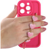Volte-Tel ���� Iphone 15 Pro 6.1'' Silicon Tpu With Strap Full Camera Protection Pink With Pink HEARTS