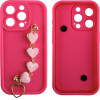 Volte-Tel ���� Iphone 15 Pro 6.1'' Silicon Tpu With Strap Full Camera Protection Pink With Pink HEARTS