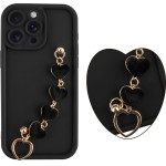 Volte-Tel ���� Iphone 15 Pro Max 6.7'' Silicon Tpu With Strap Full Camera Protection Black With Black HEARTS