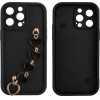 Volte-Tel ���� Iphone 15 Pro Max 6.7'' Silicon Tpu With Strap Full Camera Protection Black With Black HEARTS