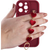 Volte-Tel ���� Iphone 15 Pro Max 6.7'' Silicon Tpu With Strap Full Camera Protection Burgundy With Red HEARTS