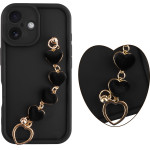 Volte-Tel ���� Iphone 16 6.1'' Silicon Tpu With Strap Full Camera Protection Black With Black HEARTS
