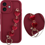 Volte-Tel ���� Iphone 16 6.1'' Silicon Tpu With Strap Full Camera Protection Burgundy With Red HEARTS