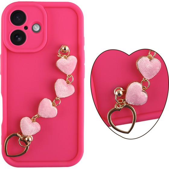 Volte-Tel ���� Iphone 16 6.1'' Silicon Tpu With Strap Full Camera Protection Pink With Pink HEARTS