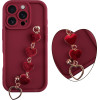 Volte-Tel ���� Iphone 16 Pro 6.3'' Silicon Tpu With Strap Full Camera Protection Burgundy With Red HEARTS