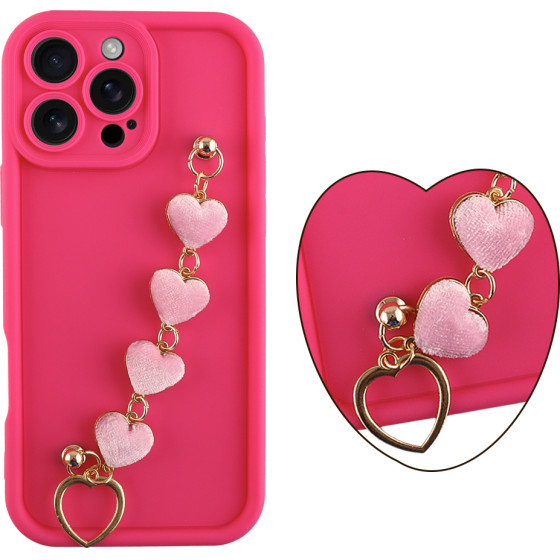 Volte-Tel ���� Iphone 16 Pro 6.3'' Silicon Tpu With Strap Full Camera Protection Pink With Pink HEARTS