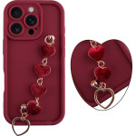 Volte-Tel ���� Iphone 16 Pro Max 6.9'' Silicon Tpu With Strap Full Camera Protection Burgundy With Red HEARTS