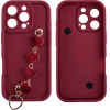 Volte-Tel ���� Iphone 16 Pro Max 6.9'' Silicon Tpu With Strap Full Camera Protection Burgundy With Red HEARTS