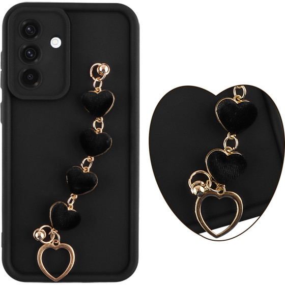 Volte-Tel ���� Samsung A36 5G A366 6.64'' Silicon Tpu With Strap Full Camera Protection Black With Black HEARTS