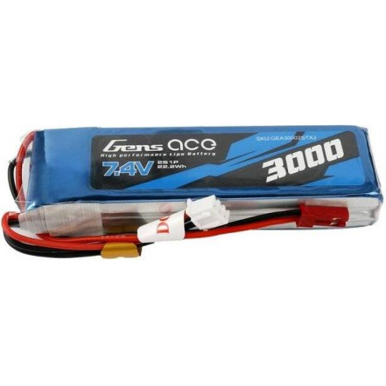 Gens Ace Battery 3000mAh 7.4V 1C 2S1P Lipo - (GEA30002STXJ)