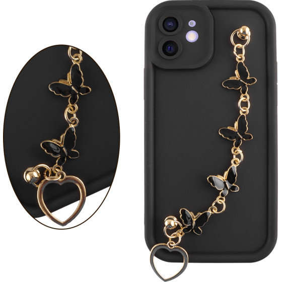 Volte-Tel ���� Iphone 12 6.1'' Silicon Tpu With Strap Full Camera Protection Black With Black BUTTERFLIES