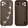 Volte-Tel ���� Iphone 12 6.1'' Silicon Tpu With Strap Full Camera Protection Brown With White BUTTERFLIES