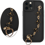 Volte-Tel ���� Iphone 12 Pro 6.1'' Silicon Tpu With Strap Full Camera Protection Black With Black BUTTERFLIES