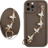 Volte-Tel ���� Iphone 12 Pro 6.1'' Silicon Tpu With Strap Full Camera Protection Brown With White BUTTERFLIES