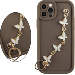 Volte-Tel ���� Iphone 12 Pro 6.1'' Silicon Tpu With Strap Full Camera Protection Brown With White BUTTERFLIES