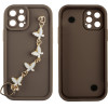 Volte-Tel ���� Iphone 12 Pro 6.1'' Silicon Tpu With Strap Full Camera Protection Brown With White BUTTERFLIES