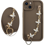 Volte-Tel ���� Iphone 13 6.1'' Silicon Tpu With Strap Full Camera Protection Brown With White BUTTERFLIES