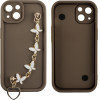 Volte-Tel ���� Iphone 13 6.1'' Silicon Tpu With Strap Full Camera Protection Brown With White BUTTERFLIES